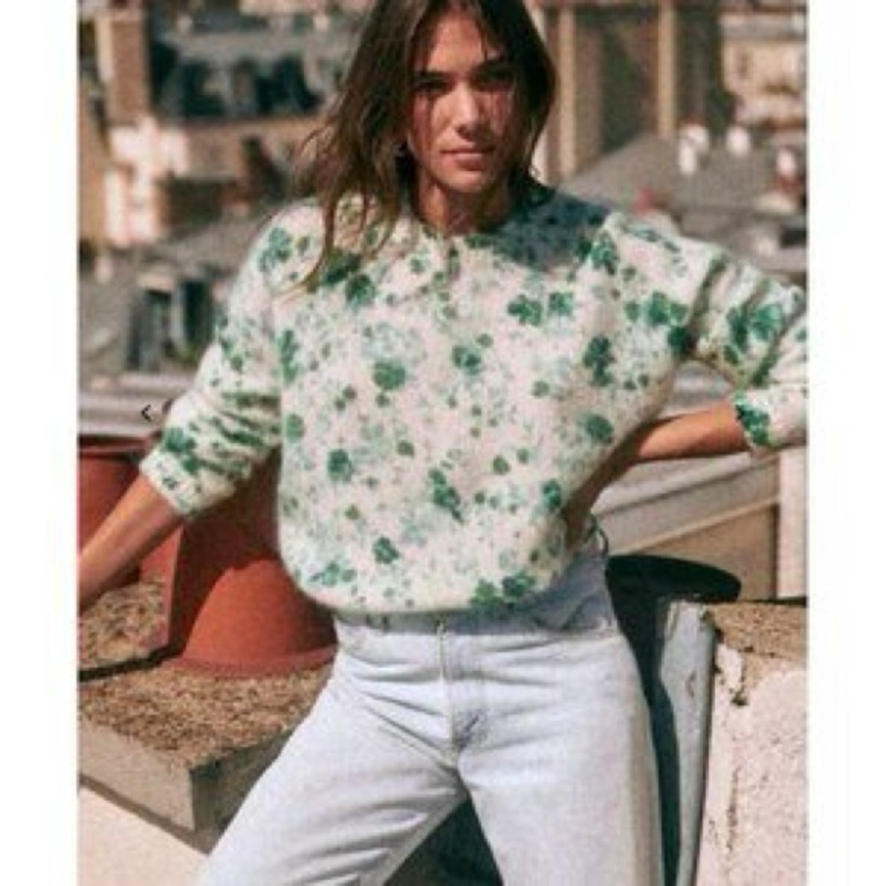 SEZANE | Amaya Green and White Floral Sweater